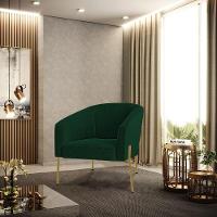 Poltrona Decorativa Pé Ferro Dourado Kit 2 Stella Bouclê Verde D03 - D'rossi - 6