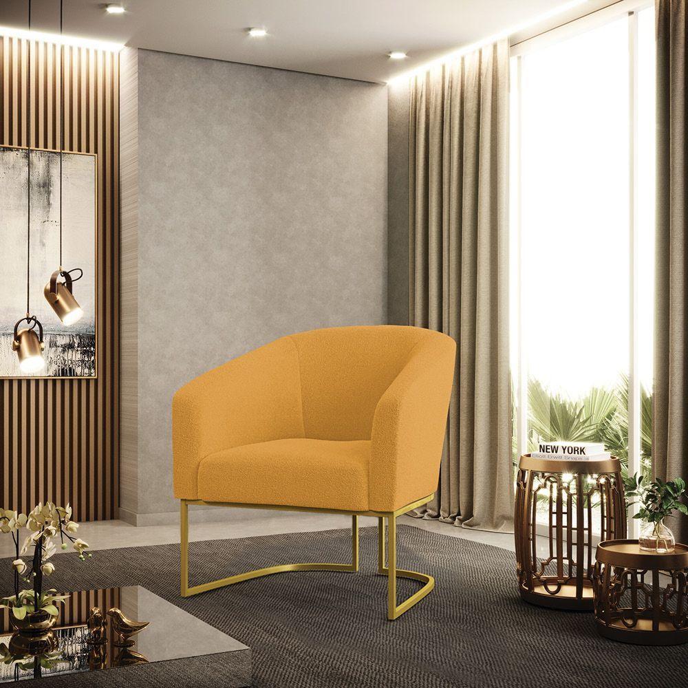 Poltrona Decorativa Base Industrial Dourado Stella Bouclê Mostarda D03 - D'rossi - 6