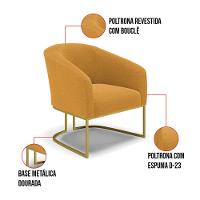 Poltrona Decorativa Base Industrial Dourado Stella Bouclê Mostarda D03 - D'rossi - 5