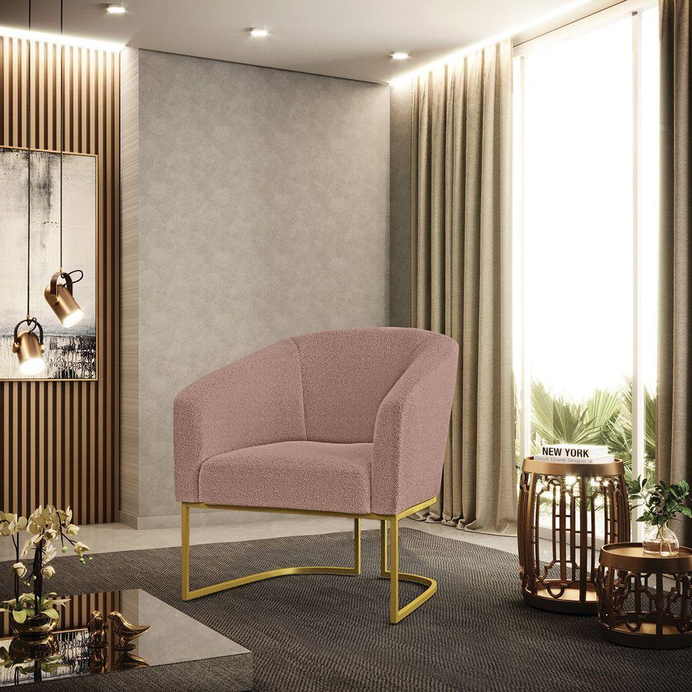 Poltrona Decorativa Base Industrial Dourado Stella Bouclê Rosê D03 - D'rossi - 6