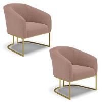 Poltrona Para Sala Industrial Dourado Kit 2 Stella Bouclê Rosê D03 - D'rossi - 1
