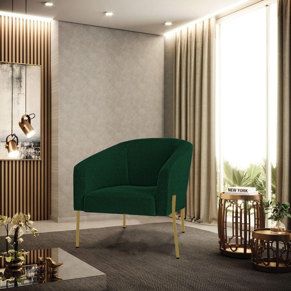 Poltrona Decorativa Pé De Ferro Dourado Stella Bouclê Verde D03 - D'rossi - 6