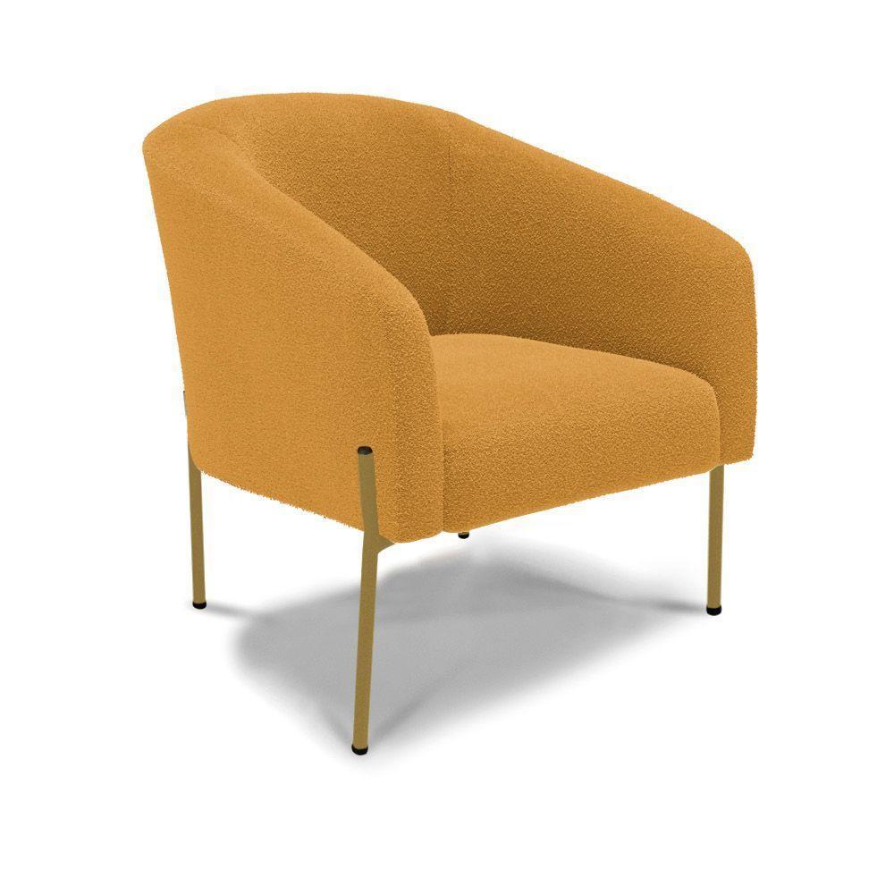 Poltrona Decorativa Pé Ferro Dourado Kit 2 Stella Bouclê Mostarda D03 - D'rossi - 6