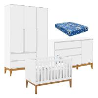 Quarto De Bebê Nature Clean 3 Portas Com Berço Unique Branco Soft Eco Wood E Colchão Ortobom - 1
