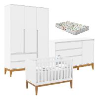 Quarto De Bebê Nature Clean 3 Portas Com Berço Unique Branco Soft Eco Wood E Colchão Gazin - Matic - 1