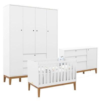 Quarto de Bebê Unique 4 Portas 3 Gavetas MDF 136cm Branco Soft Eco Wood Matic Móveis