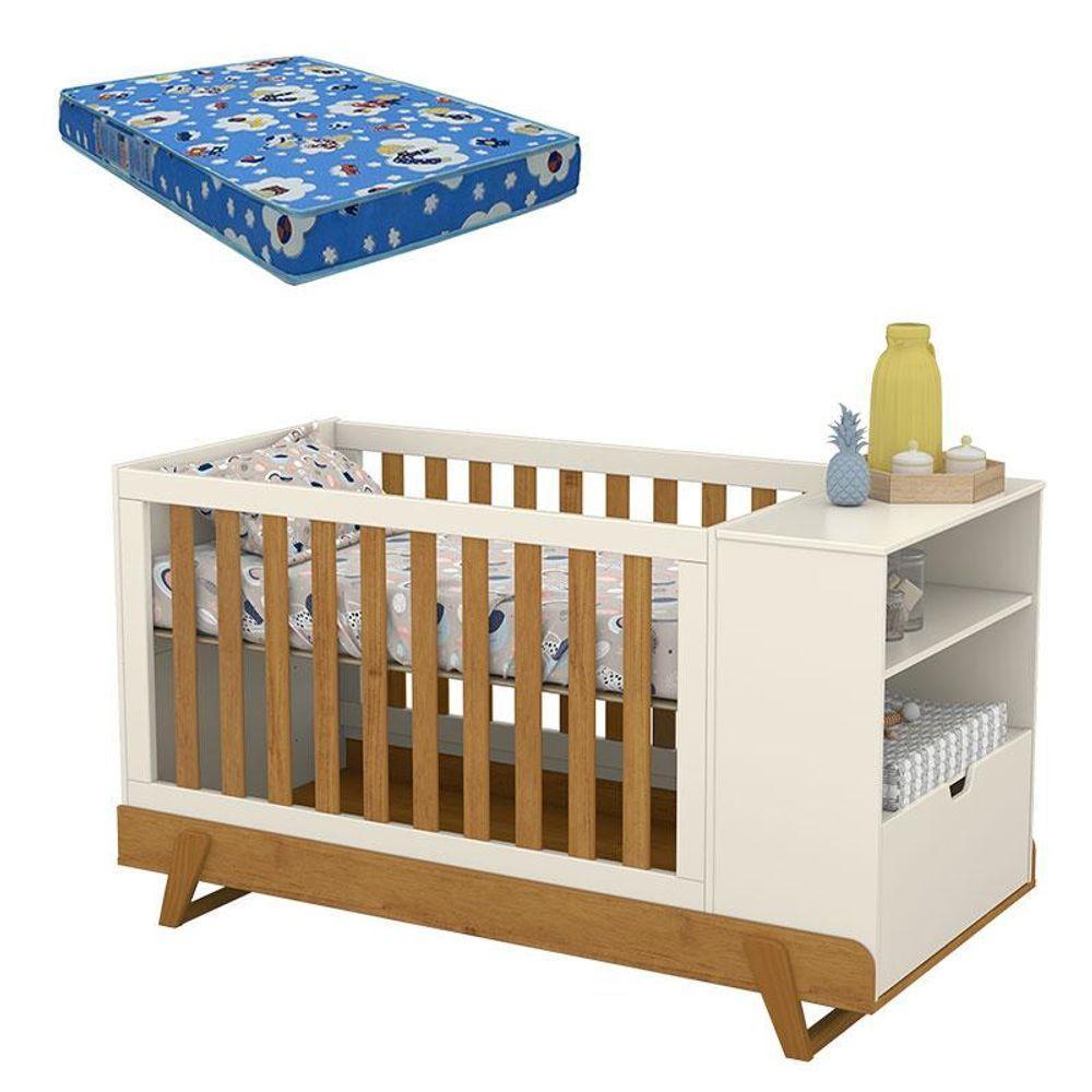 Berço Multifuncional Bkids Off White Freijó Eco Wood Com Colchão Ortobom - Matic - 1