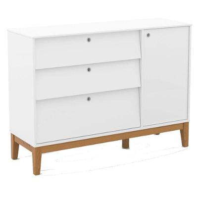 Cômoda Sapateira Unique MDF Puxador Furo Branco Soft Eco Wood com Corrediças Telescópicas