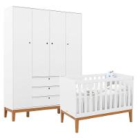 Berço Americano E Guarda Roupa Unique 4 Portas Branco Soft Eco Wood - Matic - 1
