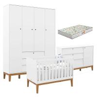 Quarto De Bebe Unique 4 Portas Com Cômoda Sapateira Branco Soft Eco Wood E Colchão Gazin - Matic - 1