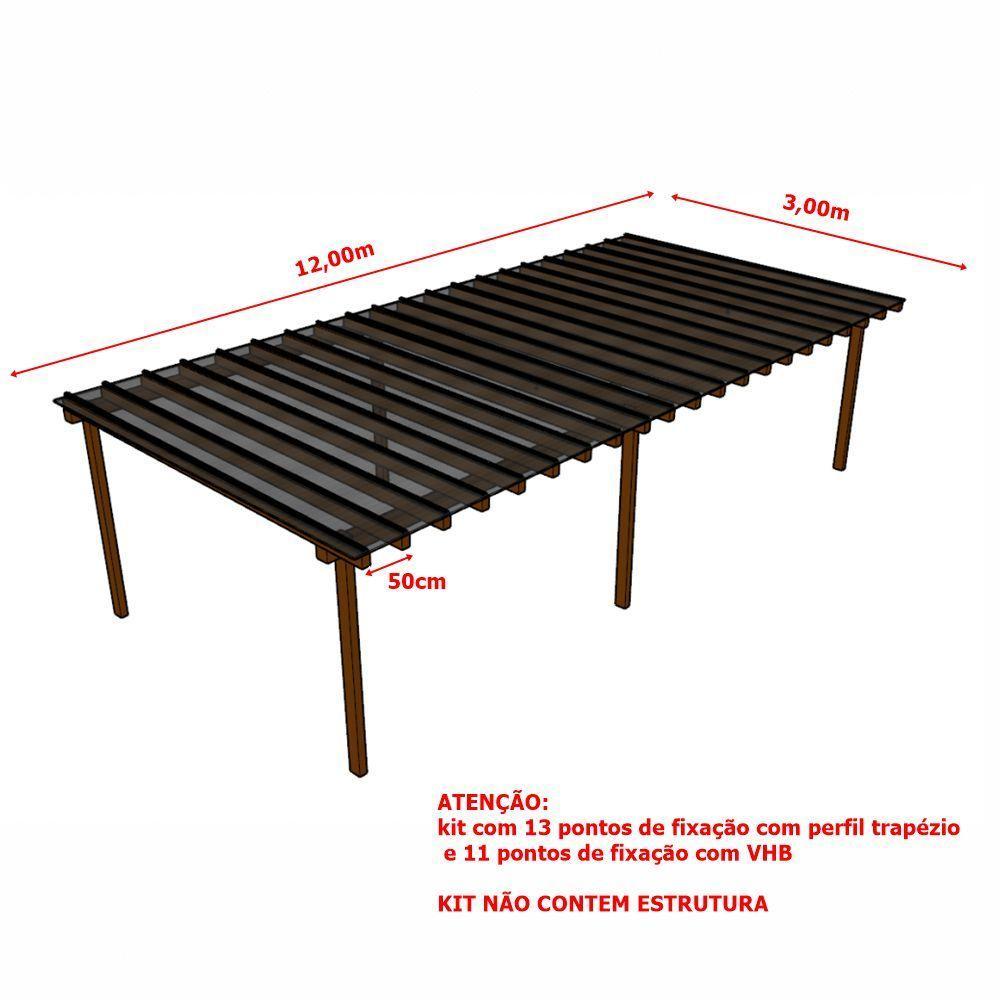 Kit Policarbonato Fume 4mm 12,00m X 3,00m - Perfis Naturais - 4