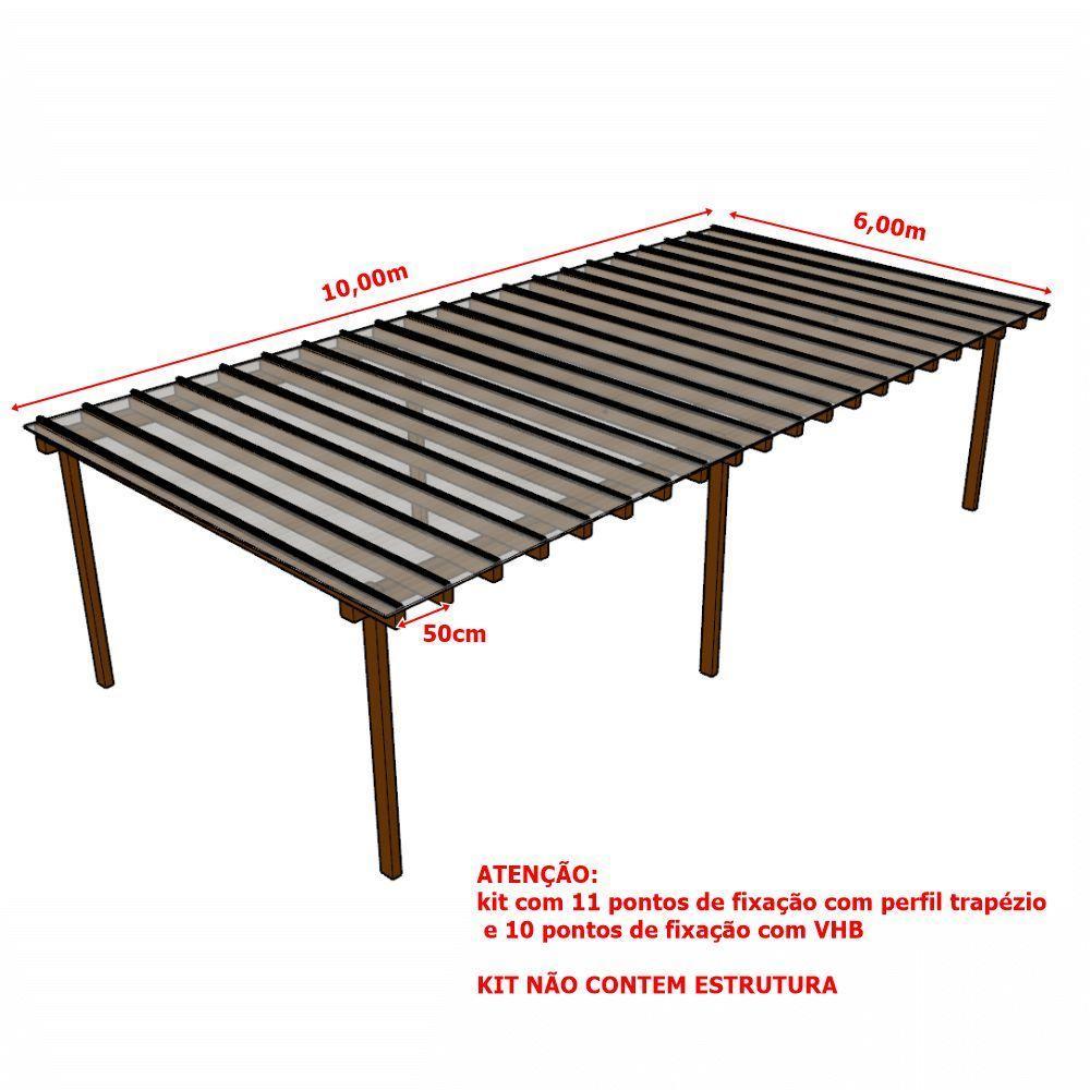Kit Policarbonato Cristal 4mm 10,00m X 6,00m - Perfis Naturais - 5