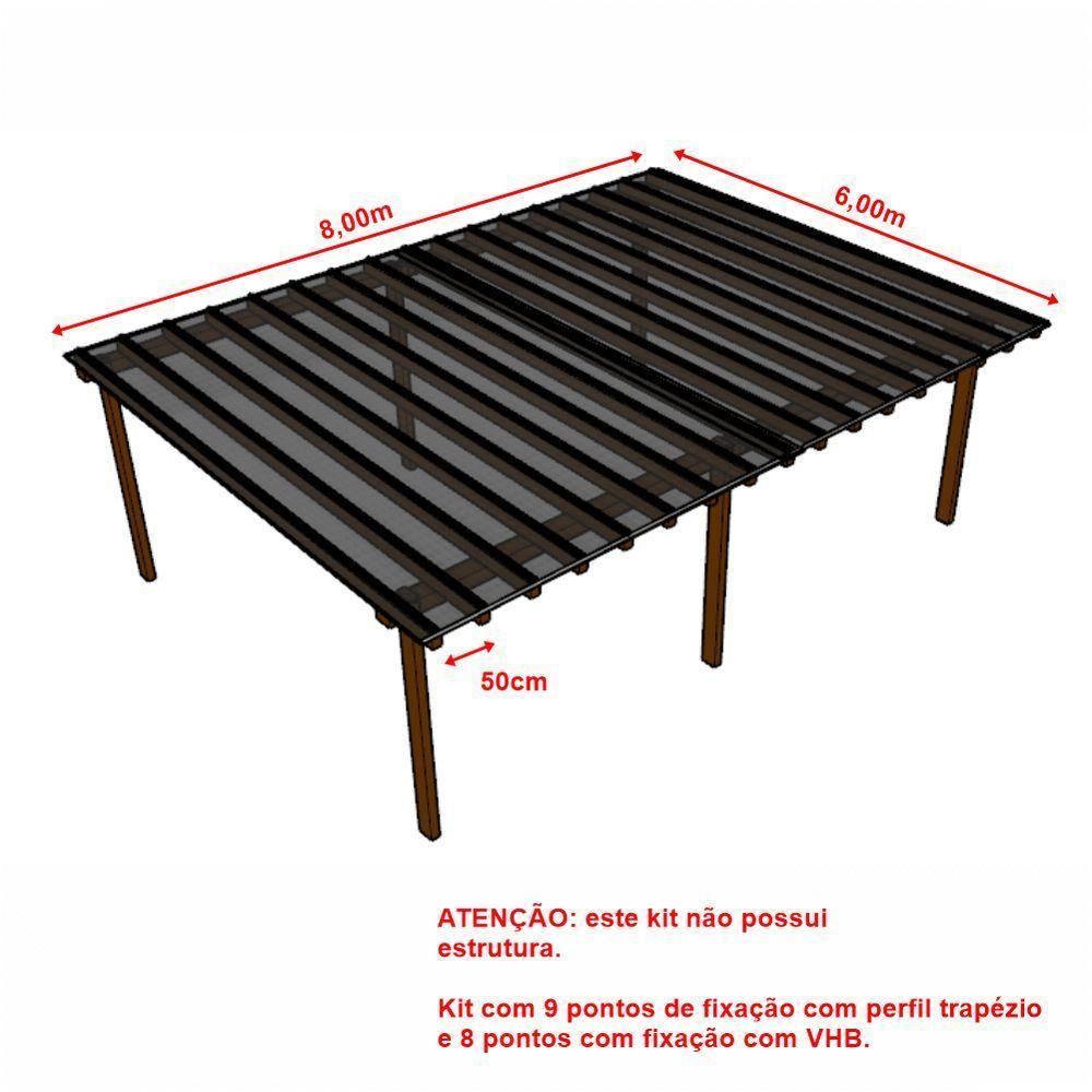 Kit Policarbonato Fume 4mm 8,00m X 6,00m - Perfis Naturais - 5