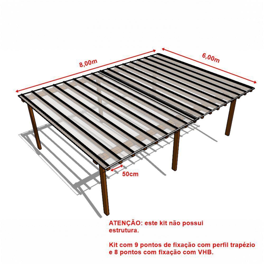 Kit Policarbonato Cristal 4mm 8,00m X 6,00m - Perfis Naturais - 5