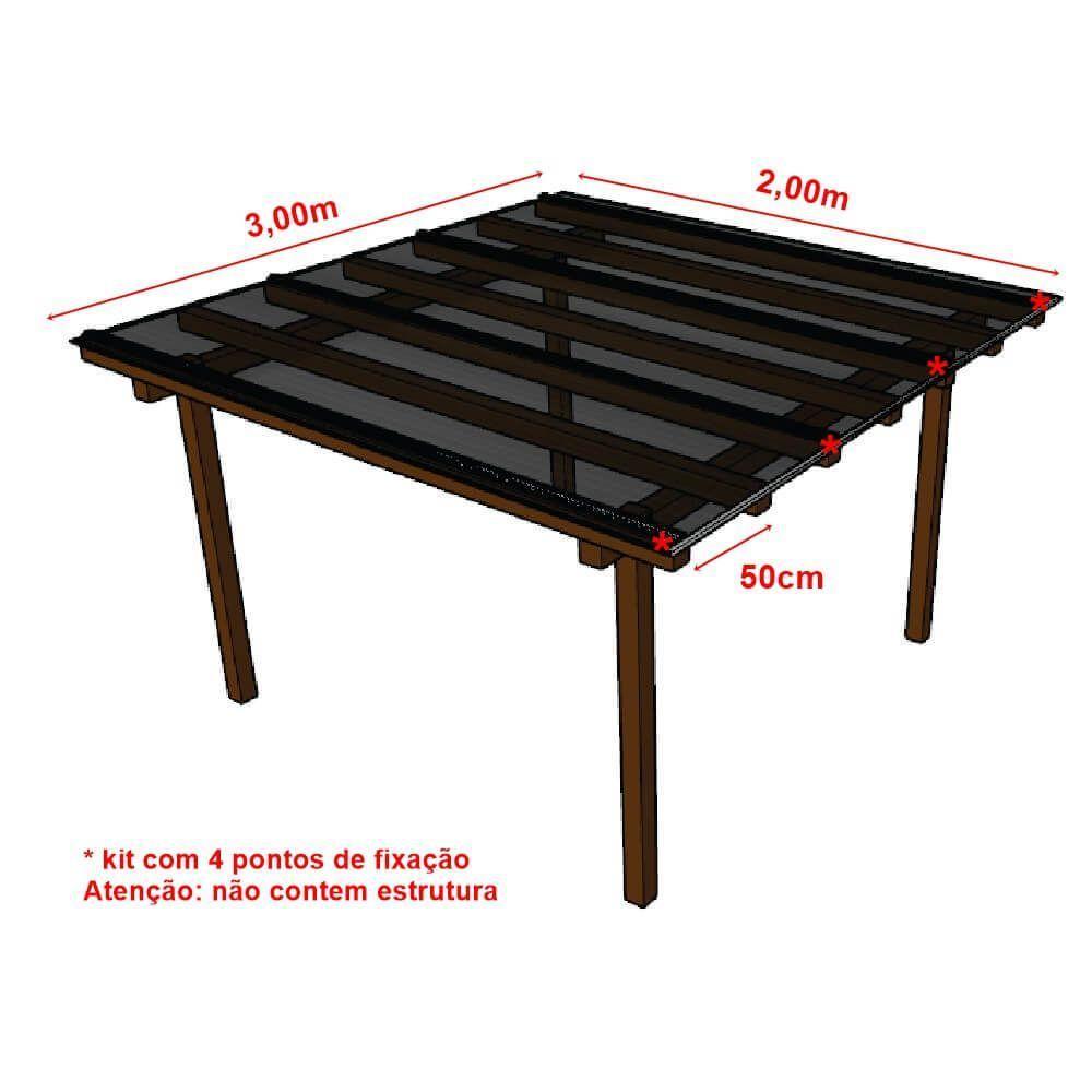 Kit Policarbonato Fume 4mm 3,00m X 2,00m - Perfis Naturais - 4