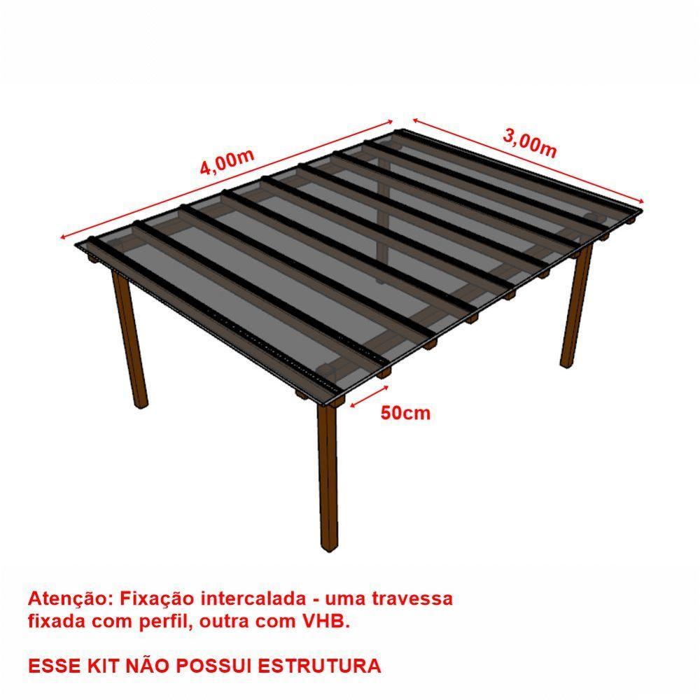 Kit Policarbonato Fume 3mm 4,00m X 3,00m - Perfis Naturais - 5