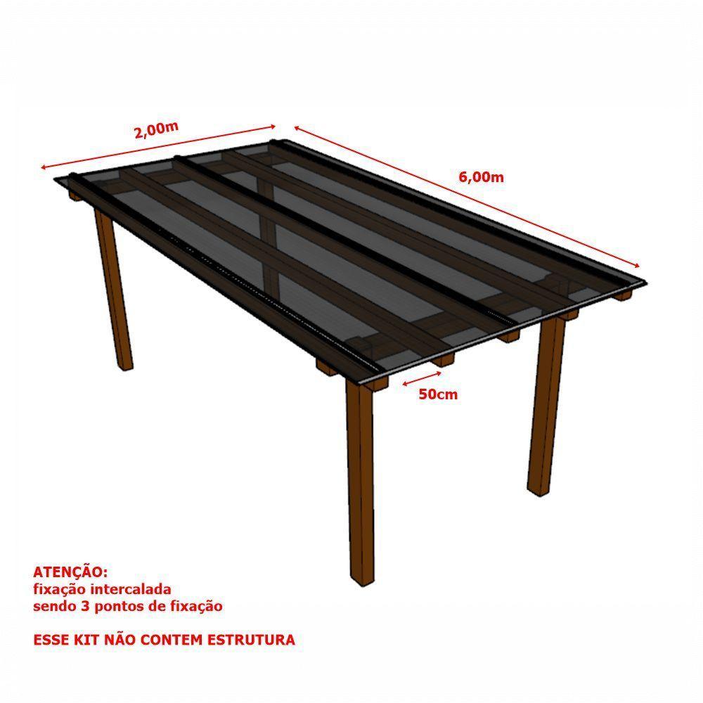 Kit Policarbonato Fume 4mm 2,00m X 6,00m - Perfis Naturais - 4
