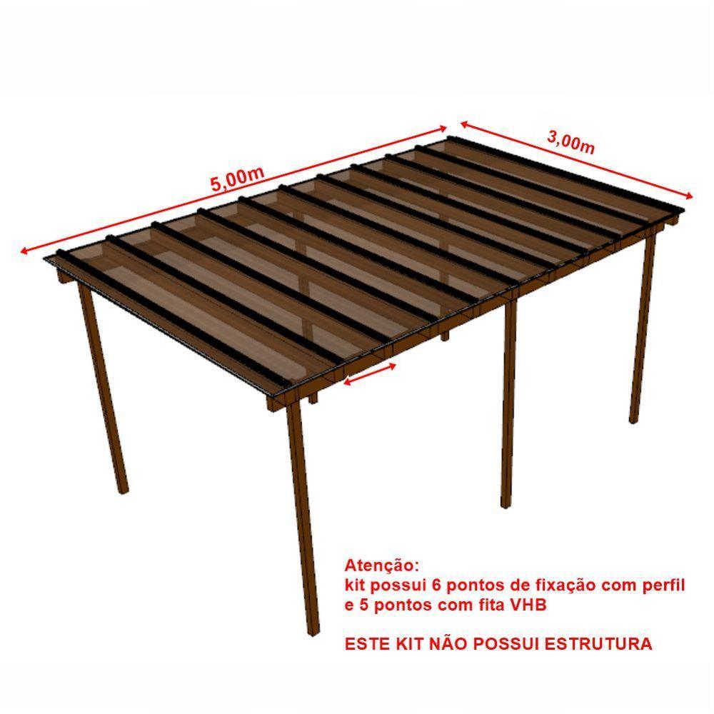 Kit Policarbonato Bronze 4mm 5,00m X 3,00m - Perfis Naturais - 5