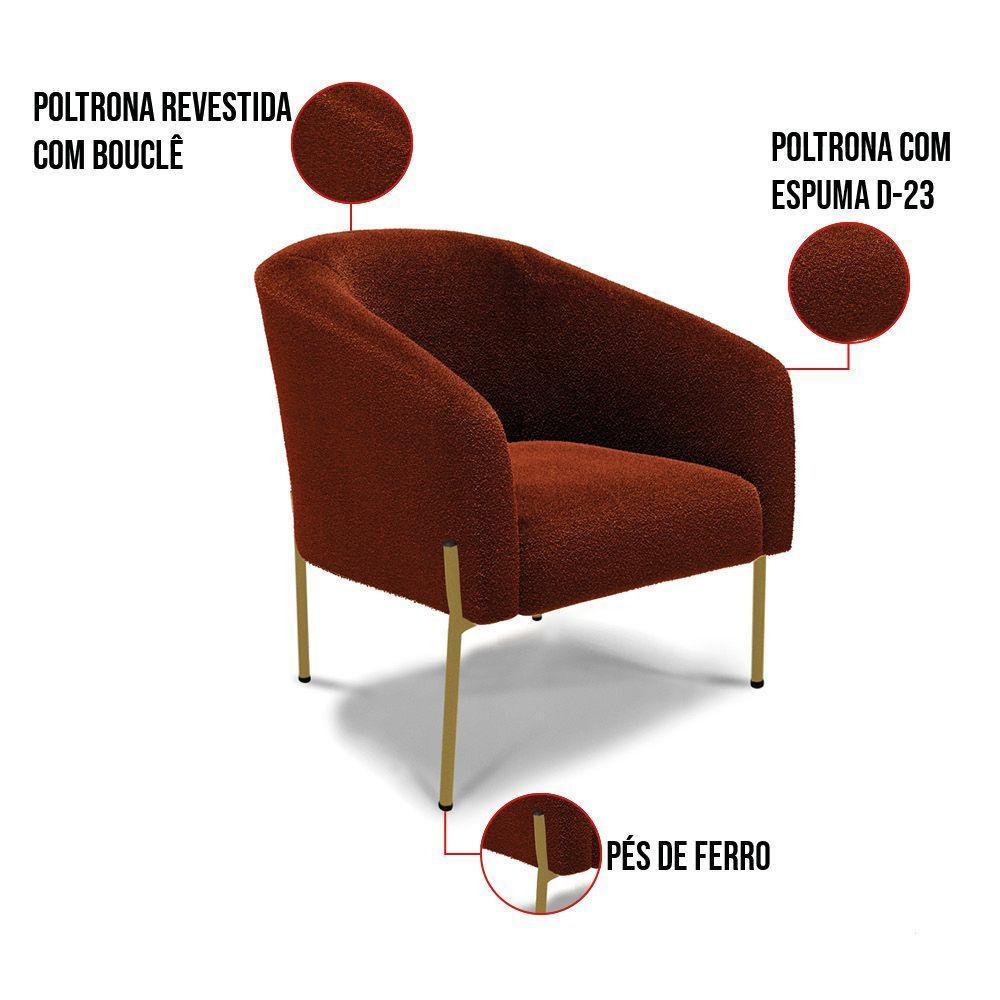 Namoradeira E 2 Poltronas Pé Ferro Dourado Stella Bouclê D03 - D'rossi Cor Terra - 4