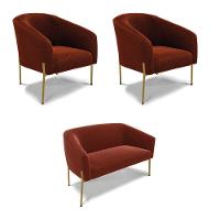 Namoradeira E 2 Poltronas Pé Ferro Dourado Stella Bouclê D03 - D'rossi Cor Terra - 1