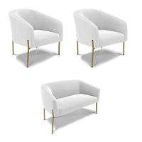 Namoradeira E 2 Poltronas Pé Ferro Dourado Stella Bouclê D03 - D'rossi Cor Off White - 1