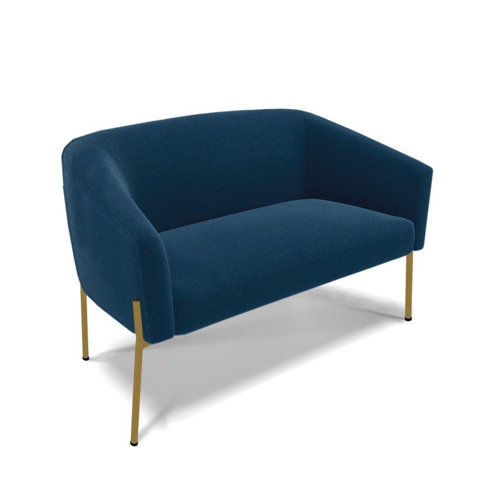 Namoradeira E 2 Poltronas Pé Ferro Dourado Stella Bouclê D03 - D'rossi Cor Azul - 4