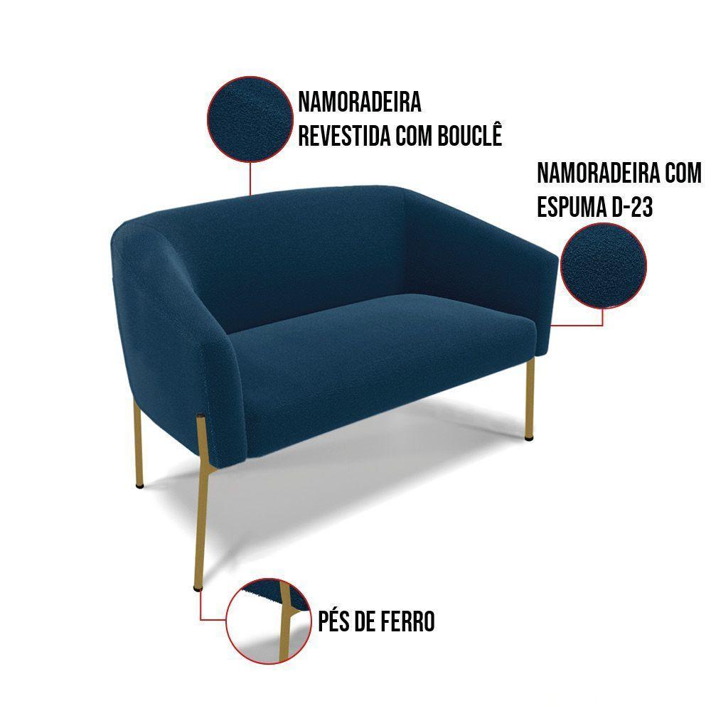Namoradeira E 2 Poltronas Pé Ferro Dourado Stella Bouclê D03 - D'rossi Cor Azul - 8