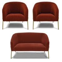 Namoradeira E 2 Poltronas Pé Ferro Dourado Stella Bouclê Terra D03 - D'rossi - 1