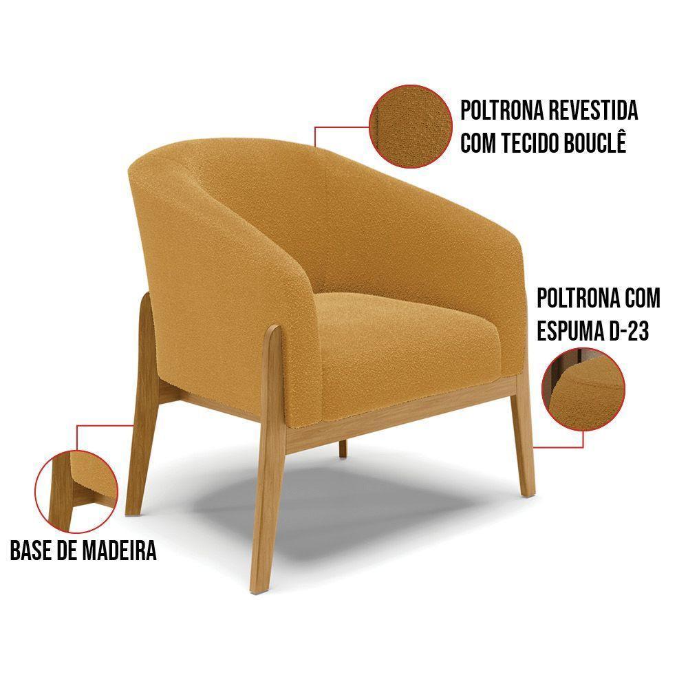 Poltrona Decorativa Base Madeira Kit 2 Stella Bouclê Mostarda D03 - D'rossi - 6