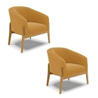 Poltrona Decorativa Base Madeira Kit 2 Stella Bouclê Mostarda D03 - D'rossi - 1