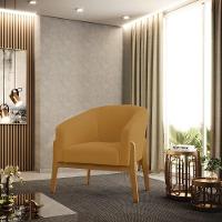 Poltrona Decorativa Base Madeira Kit 2 Stella Bouclê Mostarda D03 - D'rossi - 7