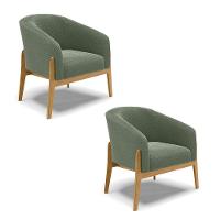 Poltrona Decorativa Base Madeira Kit 2 Stella Bouclê Menta D03 - D'rossi - 1