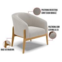 Poltrona E Puff Decorativo Base Madeira Stella Bouclê Cinza P01 - D'rossi - 6