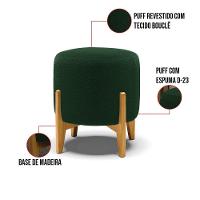 Poltrona E Puff Decorativo Base Madeira Stella Bouclê Verde P01 - D'rossi - 8
