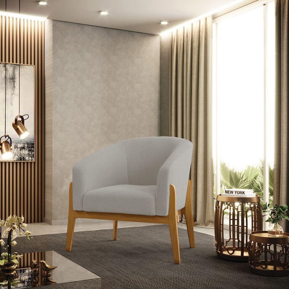 Poltrona Decorativa Base Madeira Kit 2 Stella Bouclê Cinza D03 - D'rossi - 7