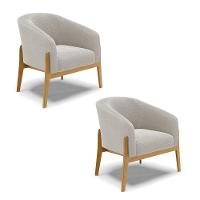 Poltrona Decorativa Base Madeira Kit 2 Stella Bouclê Cinza D03 - D'rossi - 1