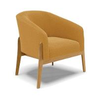 Poltrona E Puff Decorativo Base Madeira Stella Bouclê Mostarda P01 - D'rossi - 2