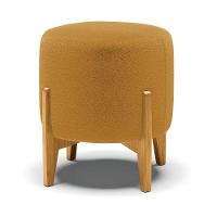 Poltrona E Puff Decorativo Base Madeira Stella Bouclê Mostarda P01 - D'rossi - 5