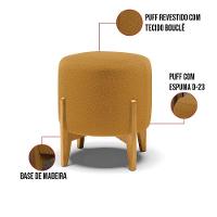 Poltrona E Puff Decorativo Base Madeira Stella Bouclê Mostarda P01 - D'rossi - 8