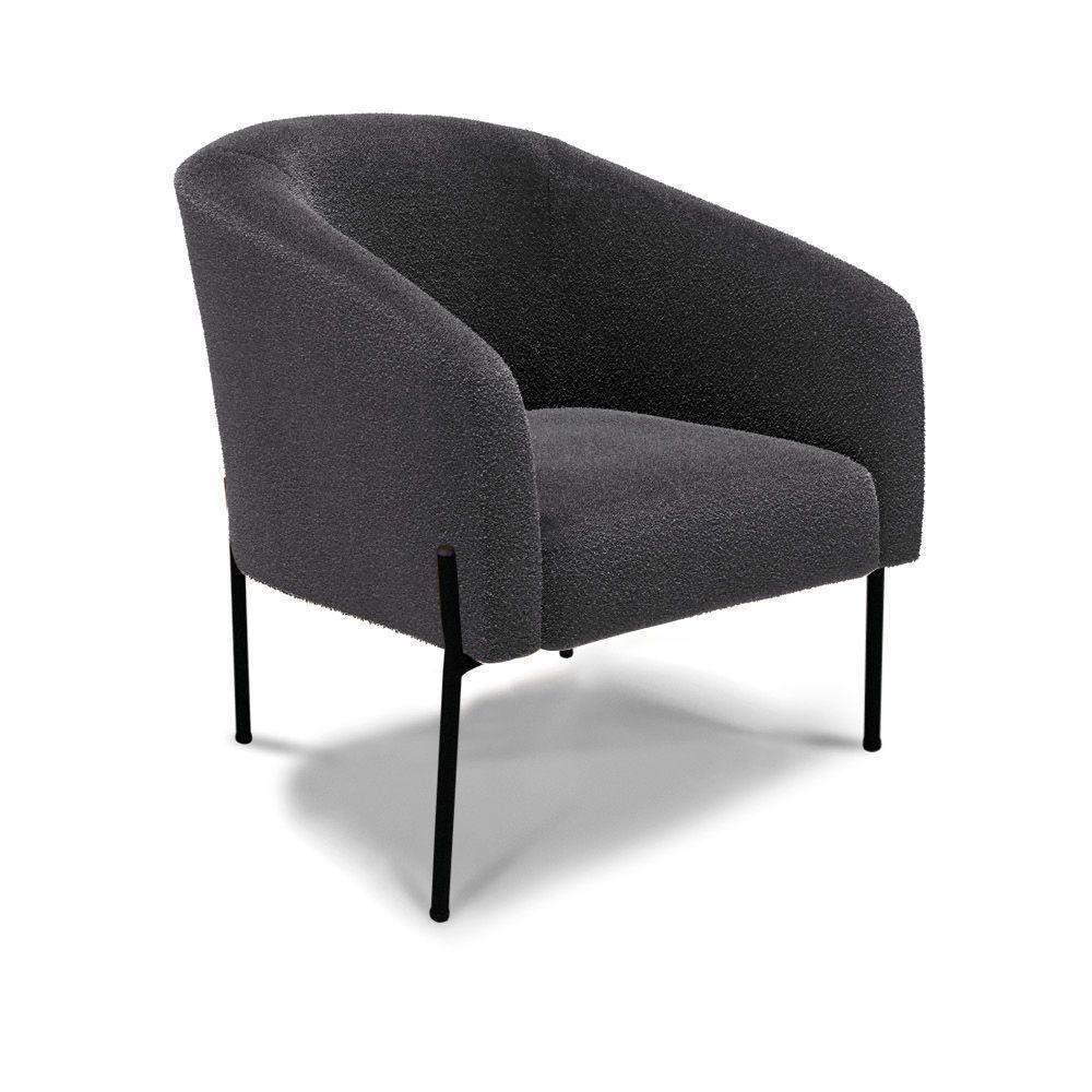 Poltrona Decorativa Pé De Ferro Preto Stella Bouclê D03 - D'rossi Cor Grafite - 1