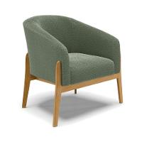 Poltrona E Puff Decorativo Base Madeira Stella Bouclê Menta P01 - D'rossi - 2