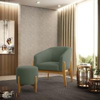 Poltrona E Puff Decorativo Base Madeira Stella Bouclê Menta P01 - D'rossi - 7