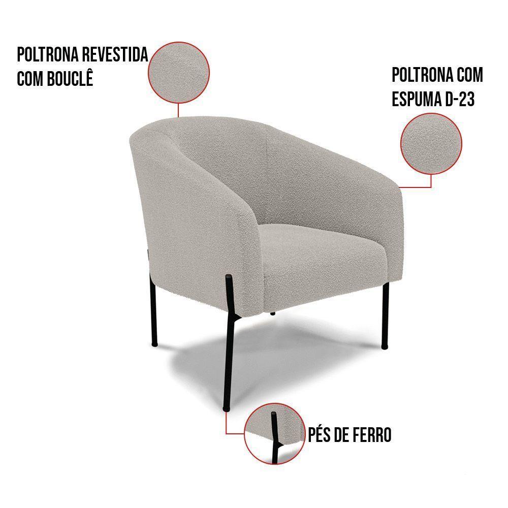 Poltrona Decorativa Pé De Ferro Preto Stella Bouclê D03 - D'rossi Cor Cinza - 4