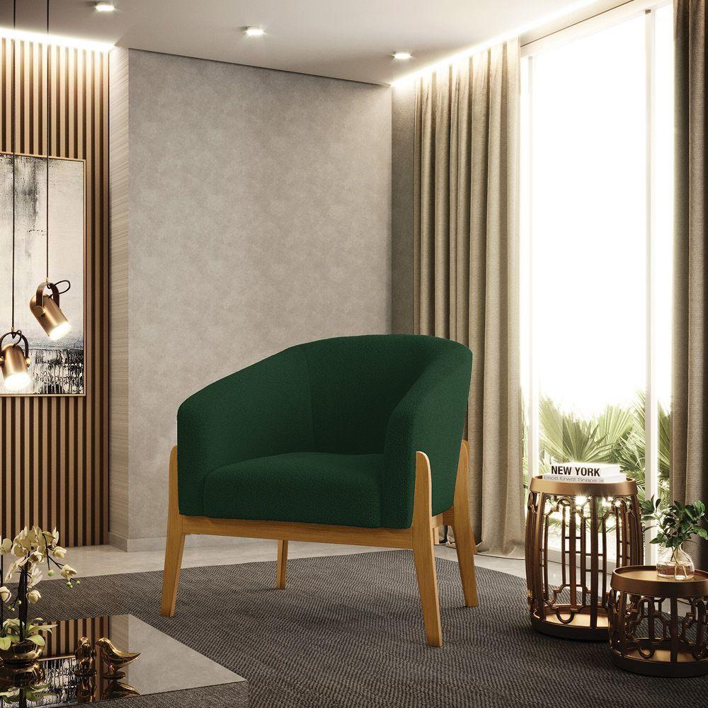 Poltrona Decorativa Base Madeira Stella Bouclê Verde D03 - D'rossi - 6