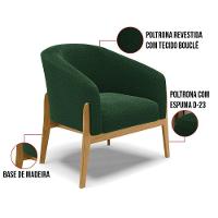 Poltrona Decorativa Base Madeira Stella Bouclê Verde D03 - D'rossi - 5