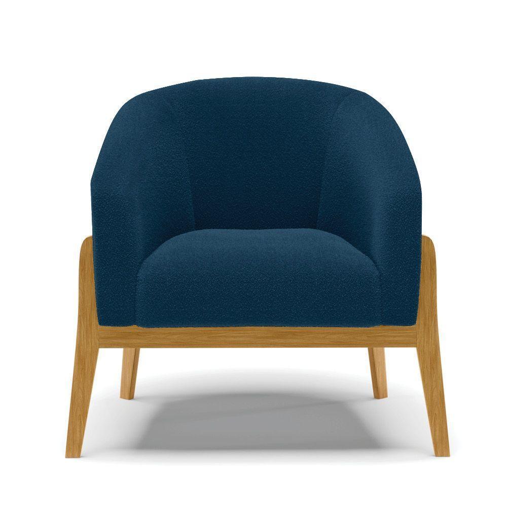Poltrona Decorativa Base Madeira Stella Bouclê Azul D03 - D'rossi - 3