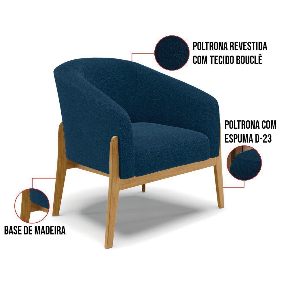 Poltrona Decorativa Base Madeira Stella Bouclê Azul D03 - D'rossi - 5