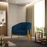 Poltrona Decorativa Base Madeira Kit 2 Stella Bouclê Azul D03 - D'rossi - 7