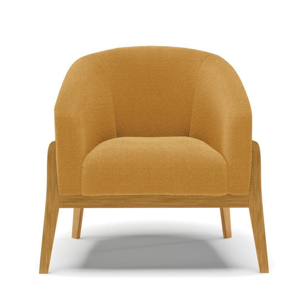 Poltrona Decorativa Base Madeira Stella Bouclê Mostarda D03 - D'rossi - 3