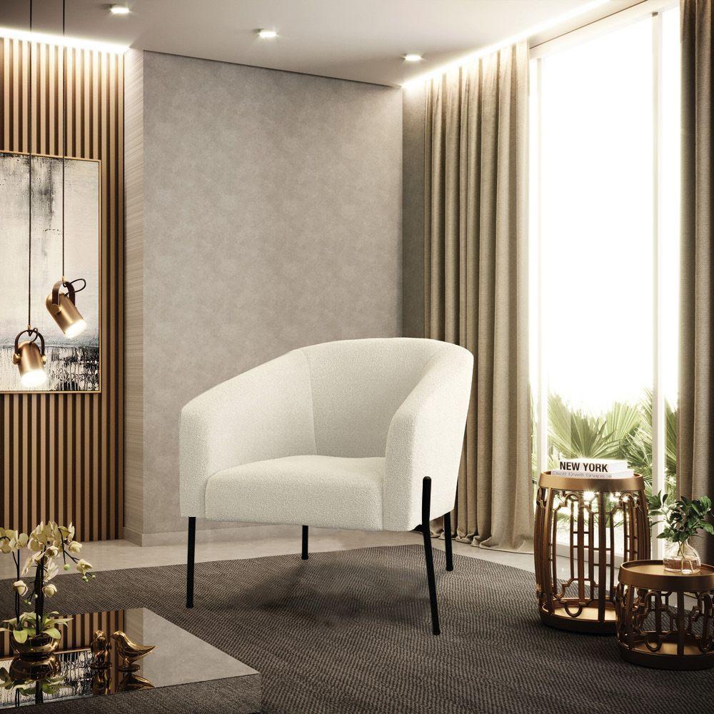 Poltrona Decorativa Pé De Ferro Preto Kit 2 Stella Bouclê D03 - D'rossi Cor Off White - 4